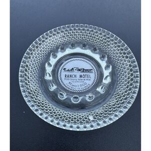 Vintage MCM‎ Marketing Ashtray Glass Ranch Motel Chicago IL bubble Glass Round